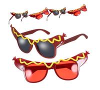 VALICLUD 6pcs Hot Dog Sunglasses Masquerade Eyeglasses Reusable Costume Glasses with Clear Lenses for Summer Luau Party Dress Up and Photo Booth Decorations