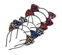 VALICLUD 6Pcs Leopard Print Cat Ear Headbands Flocking Hair Accessories for Day Festivals Halloween Parties and Daily Wear Includes Red Purple Silver and Pink