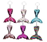 VALICLUD 6pcs Mermaid Tail Keychain Decorative Key Chain Pendants for Birthday Party Favors Eye Catching Bag Charms Pastel Deep Purple Holographic and Pink