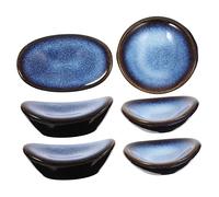 VALICLUD 6pcs Multi Function Ceramic Chopsticks Rests and Spoon Holders Small Round Blue Porcelain Tableware Stands for Clean Elegant Dining and Kitchen Decoration