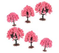 VALICLUD 6pcs Plastic Cherry Blossom Trees for Diorama Set, Lightweight with Realistic Detailing, Pink Miniature Trees for Model Scenery Supplies and Railway Landscape