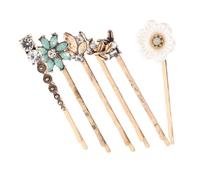 VALICLUD 6Pcs Vintage Flower Hair Clips Set for Women Elegant Floral Hairpins Rhinestones Decorative Kawaii Hair Accessories for Girls and Brides Gold Tone