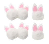 VALICLUD 6pcs White Fluffy Bunny Ears Hair Clips Set, Mini Plush Rabbit Pom Pom Accessories for Easter Party Decor, DIY Hair Charms for Women