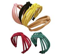 VALICLUD 6Pcs Women Wide Knitted Stripe Headbands Soft Fabric Cross Knot Hairbands in Yellow Black Khaki Green Wine Red Pink Non-slip Hair Accessories for Daily Wear and Parties