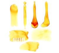 VALICLUD 7-Piece Gua Sha Massage Tool Set Amber Color Portable Facial Body Scraping Tool for Head and Foot Massage Relaxation and Muscle Relief