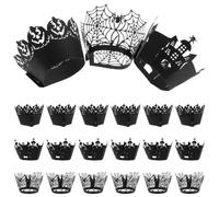 VALICLUD 72pcs Halloween Cupcake Wrappers Paper Cake Decorating Supplies Black Hollow Out Witch Spiderweb Pumpkin Designs for Muffins and Cakes Greaseproof Baking Liners for