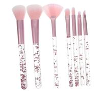 VALICLUD 7Pcs Professional Makeup Brush Long Handle Portable Cosmetics Tools Kit with Transparent Crystal Pink Handles Compact Travel Brushes for Blush Foundation and Eye Makeup