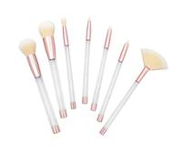 VALICLUD 7pcs Transparent Crystal Makeup Brush Set DIY Powder Brush with Empty Handle Rose Gold Tube and White Hair for Womens Daily and Professional Makeup