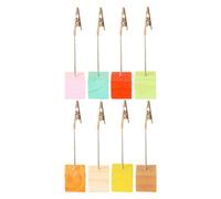 VALICLUD 8pcs Colorful Wooden Square Memo Clips with Iron Photo Clamps, Desk Ornaments for Fixing Paper and Table Cards, for Home Decorations and Restaurant Use Random Color