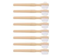 VALICLUD 8pcs Double-Sided Denture Brush with Nylon Medium-Hard Bristles and Ergonomic Bamboo Handle for Comprehensive Cleaning of Dentures and Oral Appliances, for Home and Travel Use