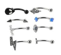 VALICLUD 8pcs Eyebrow Piercing Jewelry Set Stainless Steel Hypoallergenic Bars with Star for Women Comfortable Smooth Finish Safe for Sensitive Skin