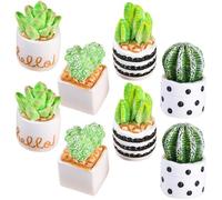 VALICLUD 8pcs Simulation Potted Plant Mini Resin Crafts Decors Resin Home Decoration Accessory Friends Decorating Living Rooms