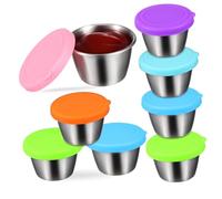 VALICLUD 8pcs Small Stainless Steel Dipping Bowls with Silicone Lids Leak-resistant Sauce and Salad Dressing Containers Reusable Condiment Cups for Sauces Ketchup Mustard Portable and Easy
