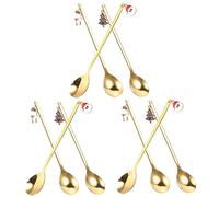 VALICLUD 9 pcs Christmas Dessert Spoons with Gold Tree Santa Reindeer Pendants Portable Lightweight Ice Cake Fruit Spoons for Holiday Party Tableware