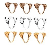 VALICLUD 9pcs Leopard Print Cat Ear Headband Cute Fuzzy Animal Ears Headband for Girls Women Makeup Skincare Party Fashion Accessory