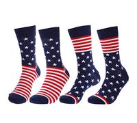 VALICLUD American Flag Socks for Men 2 Pairs Cotton Blend Crew Socks with Stars and Stripes Design Trendy Skateboard Style Calf Socks