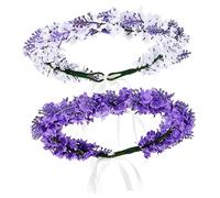 VALICLUD Artificial Floral Crown Headbands 2pcs White and Light Purple Flower Girl Headpiece for Wedding Beach Vacation Photoshoot