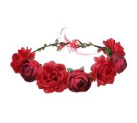 VALICLUD Artificial Red Rose Bridal Headpiece Wedding Flower Crown Hairband for Bride Women Floral Hair Accessory Beach Vacation Headband