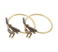 VALICLUD Bangle Cuff 2pcs Open Brass Adjustable Bracelet Vintage for Women | Traditional Chinese Style, Golden Finish, Animal and Cloud Pattern, Festival and Wedding Wear