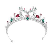 VALICLUD Baroque Christmas Deer Tiara Lightweight Alloy Bridal Crown with Faux Pearls Festive Reindeer Antlers Hair Accessory for Holiday Weddings and Cosplay Events