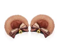 VALICLUD Bear Ears Hair Clips with Bow Adorable Kawaii Hairpin for Women Cosplay Party Accessories Warm Camel Brown Cute Animal Ear Headpiece for Birthday Festival Halloween Wedding