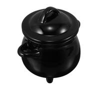 VALICLUD Black Ceramic Witch Cauldron Mug with Lid Candy Kettle Bowl for Halloween Trick Treat Fantasy Party Favor and Spooky Decoration Unique Magical Soup Bowl