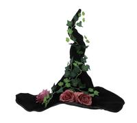 VALICLUD Black Velvet Witch Hat Comfortable Fit 56-58cm with Unique Floral Vine Design for Women for Halloween Parties and Cosplay Events
