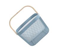 VALICLUD Blue Metal Wire Fruit Basket with Wooden Handle Iron Storage Organizer for Kitchen Bathroom Picnic and Home Use Lightweight and Sturdy Mesh Basket for Fruits and Vegetables