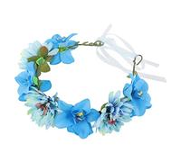 VALICLUD Bohemia Butterfly Floral Wreath Crown Headband with Ribbon Realistic Artificial Blue Flowers Wedding Vacation Hair Accessory for Women