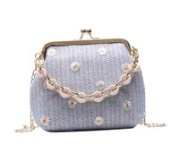 VALICLUD Bohemia Style Straw Bag with Lace Embroidery Summer Beach Bag for Women Single Shoulder Handbag Sky-blue Woven Design for Parties Shopping Hiking and Everyday Use