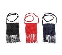 VALICLUD Bohemian Crochet Cotton Rope Crossbody Bag Fringed Summer Beach | Sturdy Structure, Smooth Zipper, 120cm Strap, 20cm Tassel, Women, Dark Navy