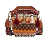 VALICLUD Brown Shoulder Bag Tassel Wide Adjustable Fashion Lady Crossbody Purse Fringe With Strap Removable Woman Small for Folk Bucket Bag Girls Brown and Shoulder Embroidered Style Womens Sling Bag