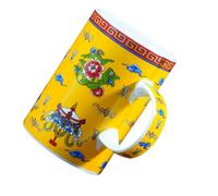 VALICLUD Buddhist Bone China Teacup Retro Ceramic Tea Mug Delicate Teaware for Home Use Traditional Eight Auspicious Symbols Design Decorative Tea Brewing Cup