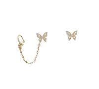 VALICLUD Butterfly Ear Clips with Rhinestones Asymmetric Stylish Ear Bone Clip Earrings for Women Golden