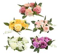 VALICLUD Candle Wreaths Artificial Flower Rings 5pcs Lightweight Never Wither Realistic Plastic and Cloth for Birthday Table Centerpieces and Daily Decoration
