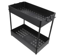 VALICLUD Carbon Steel Kitchen Sink Storage Rack Seasoning Organizer with Strong Load-bearing Under Sink Shelf for Kitchen Home Black Compact Design