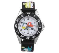 VALICLUD Cartoon Quartz Watch for Boys with Silicone Band, Black Digger Excavator Design, Student Wristwatch Suitable for Daily Wear and School Use