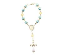 VALICLUD Catholic Cross Rosary Bracelet Glass Pearl Beads Alloy Stretch Wrist Chain Charm Link Blue Suitable for Christmas Valentine's Day
