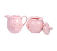 VALICLUD Ceramic Creamer Pitcher and Sugar Container Set with Handheld Milk Pitcher for Homes and Restaurants, Pink Porcelain Coffee Creamer Pot with Seasoning Jar, Elegant and Natural