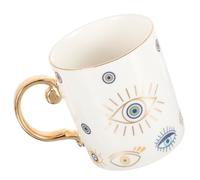 VALICLUD Ceramic Latte Cup with Evil Eye Pattern Decorative Coffee Mug for Tea Milk Hot Beverages Stylish Turkish Ceramic Coffee Cup with Saucer Random Design