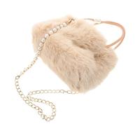 VALICLUD Chic Plush Handbag Large Capacity Shoulder Bag Pearl Chain Furry Purse for Women Fuzzy Tote Bag Winter Accessory