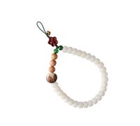 VALICLUD Chinese Bodhi Seed Phone Lanyard Lotus White Jade Beads, Short Wrist Strap Mobile Phone Hanging Rope for Outdoor Use