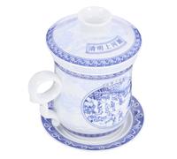 VALICLUD Chinese Ceramic Tea Cup with Infuser and Lid Porcelain Vintage Style Teaware for Home and Office Heat-retaining Blue and White Porcelain Drinking Mug for Loose Leaf Tea Brewing