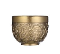 VALICLUD Chinese Copper Teacup with Vintage Dragon and Phoenix Pattern Antique Metal Tea Tumbler for Kung Fu Tea Ceremony and Home Use