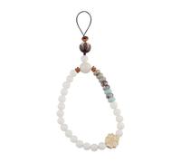 VALICLUD Chinese Style White Jade Buddha Beads Phone Chain Wrist Strap with Boxwood Flower Beaded Lanyard Anti-Lost Mobile Phone Hanging Rope for Key and Camera