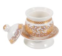 VALICLUD Chinese Water Cup Ceramic Mug with Lid and Tray, Unique Retro Style for Buddhist Temple Offering and Home Decoration