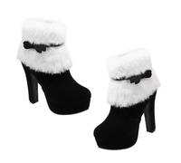VALICLUD Christmas Ankle Boot Shoes for Women Winter Short Plush High Heel Boots with Bow Thick Rubber Sole Non Slip Skid Zippered Stylish Footwear for Snowy Rainy Days