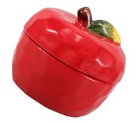 VALICLUD Christmas Apple Shaped Ceramic Container with Lid Multifunctional Food Storage Jar Candy Dish Sugar Bowl and Candle Holder for Festive Home Decor in Red