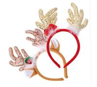 VALICLUD Christmas Hairband Set 2pcs Girls Festival Hair Accessories Gold Sequin Antler Headband Bow and Brown Ear Headband for Holiday Party Dress up