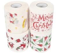 VALICLUD Christmas Printed Toilet Paper Rolls 4pcs - Decorative Xmas Bathroom Tissue with Festive Tree, Box, Letters, and Colorful Patterns - Soft Printed Bath Tissue for Holiday Home Use